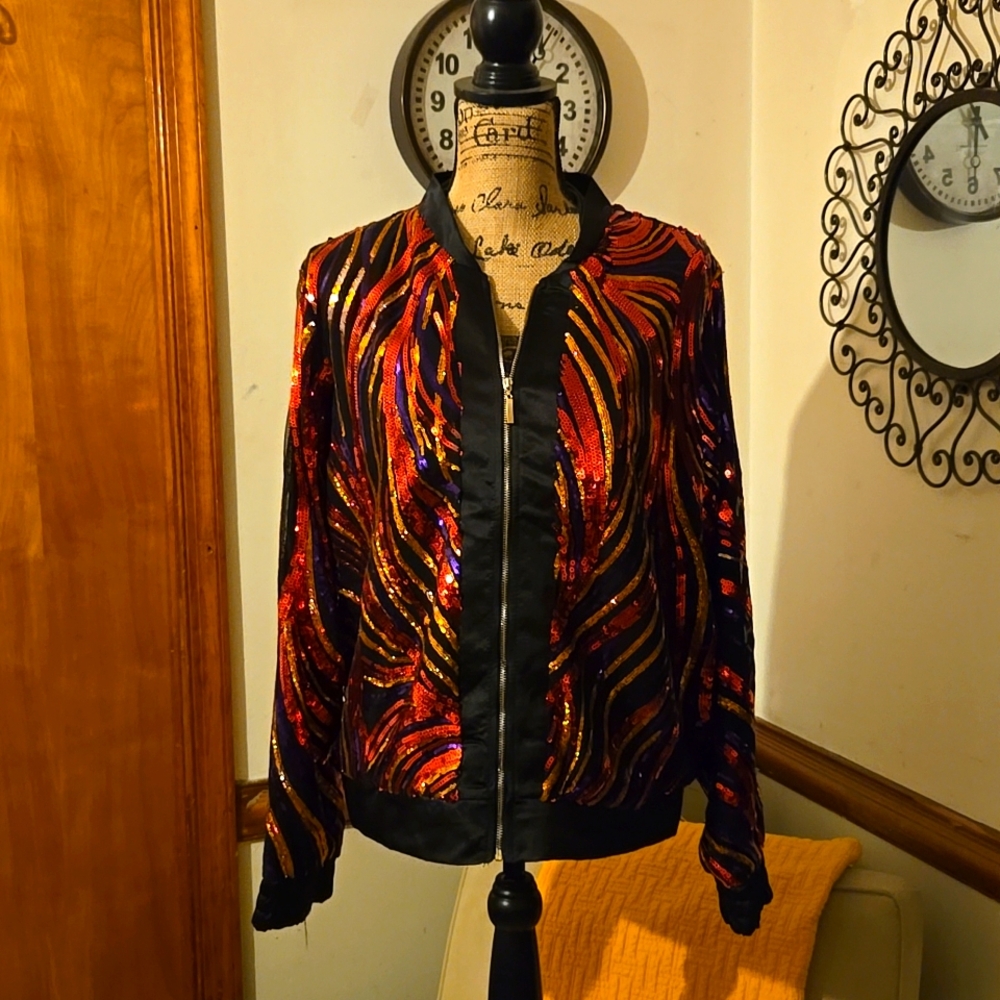 Ashley Stewart Sequin Bomber Jacket